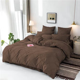 3 Pcs Cross Pleated Duvet Set - Chocolate